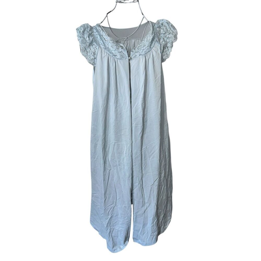 VINTAGE Shadowline Night Gown Cottage Core blue Lingerie House Dress Lounge smal
